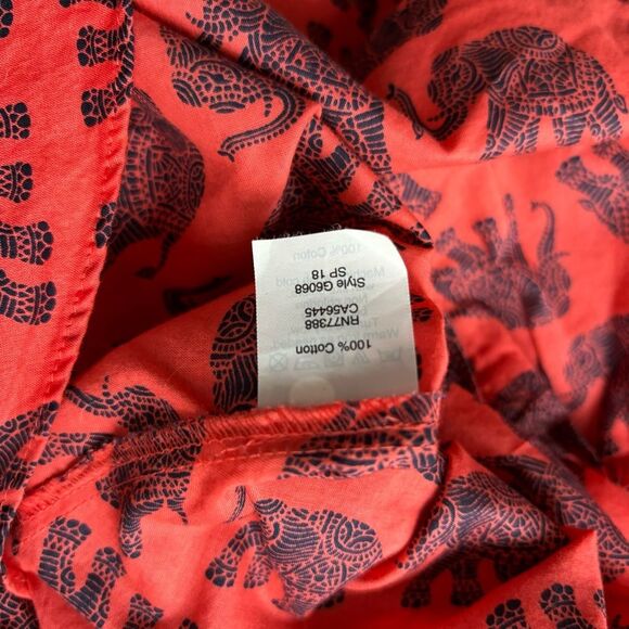 J. Crew Elephant Print Cotton Button Up | XS | EUC | Coral and Navy Blue - Picture 7 of 8